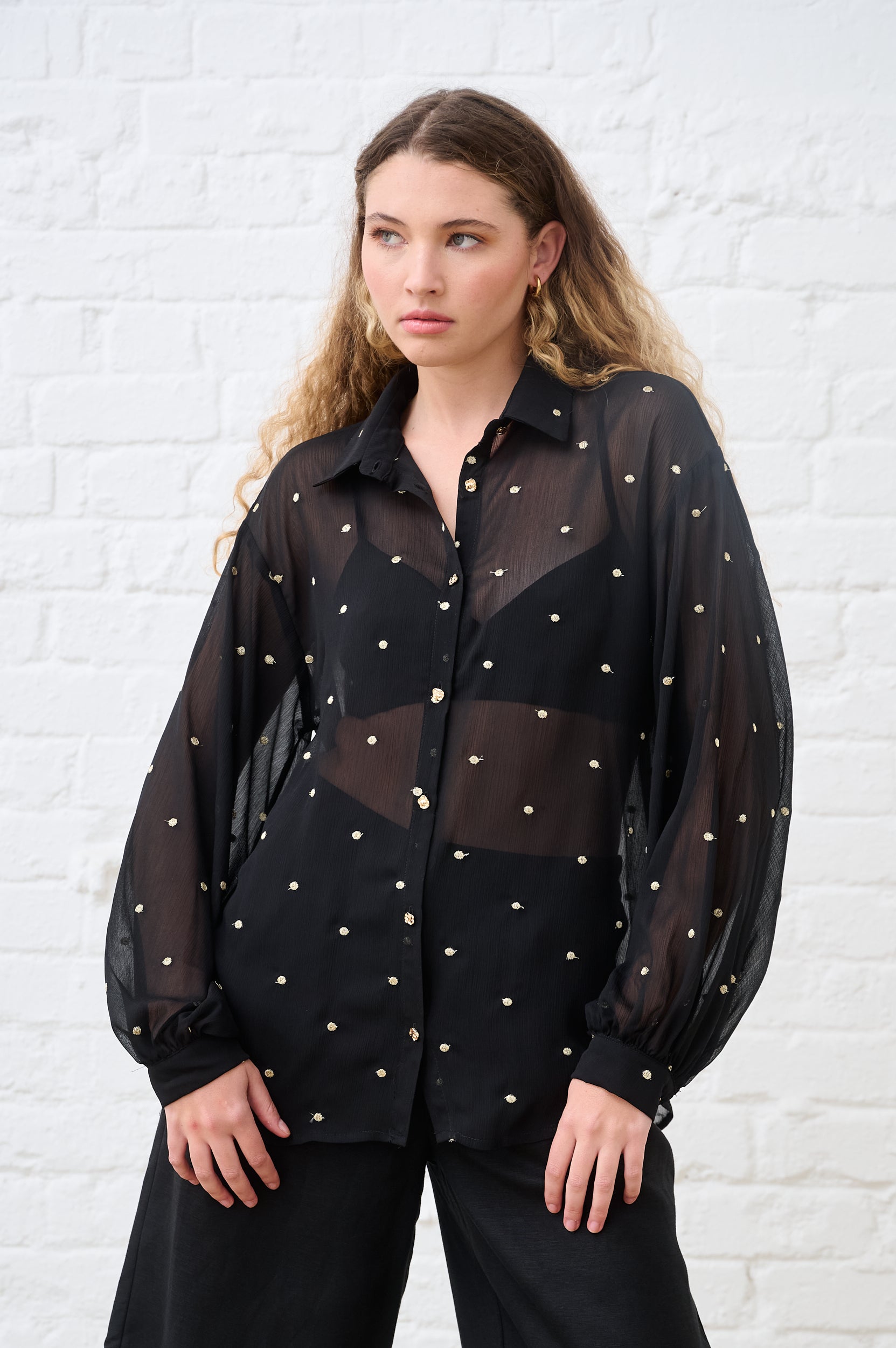 Bellow Sleeve Shirt in Gold Foil
