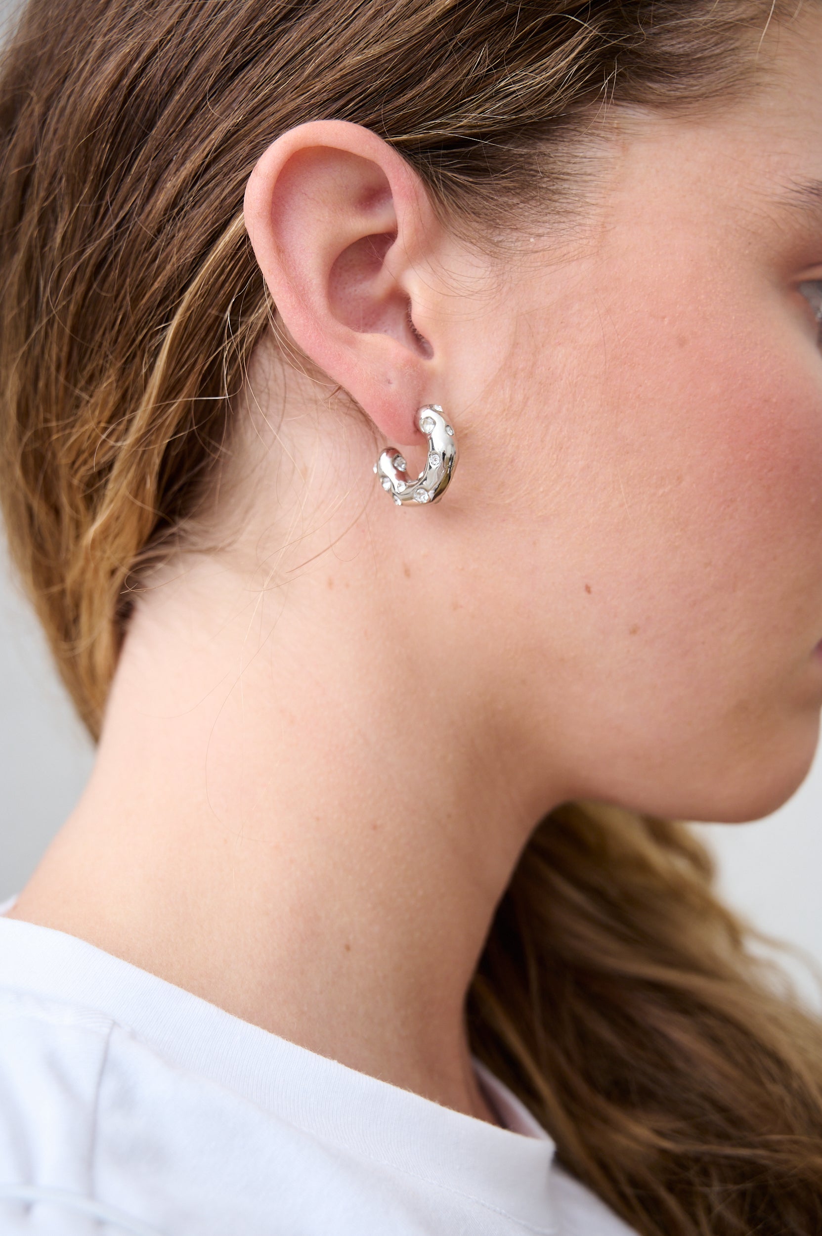 Organic Silver Diamante Earrings