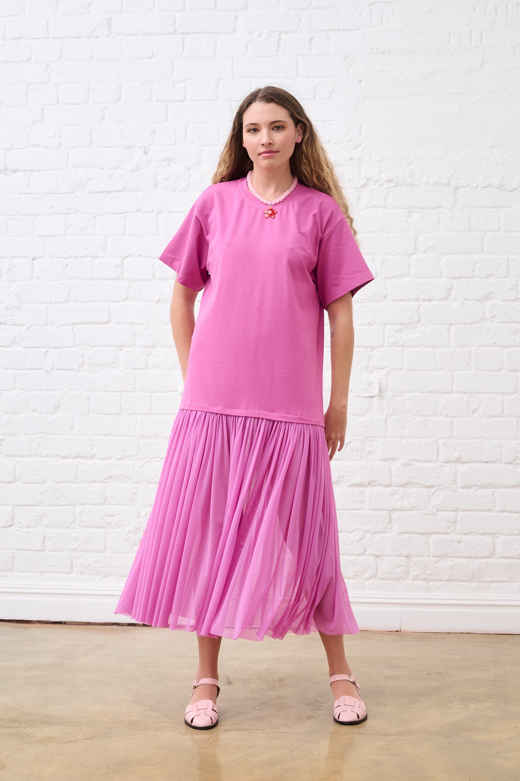 Raspberry Mesh Combo Tshirt Dress