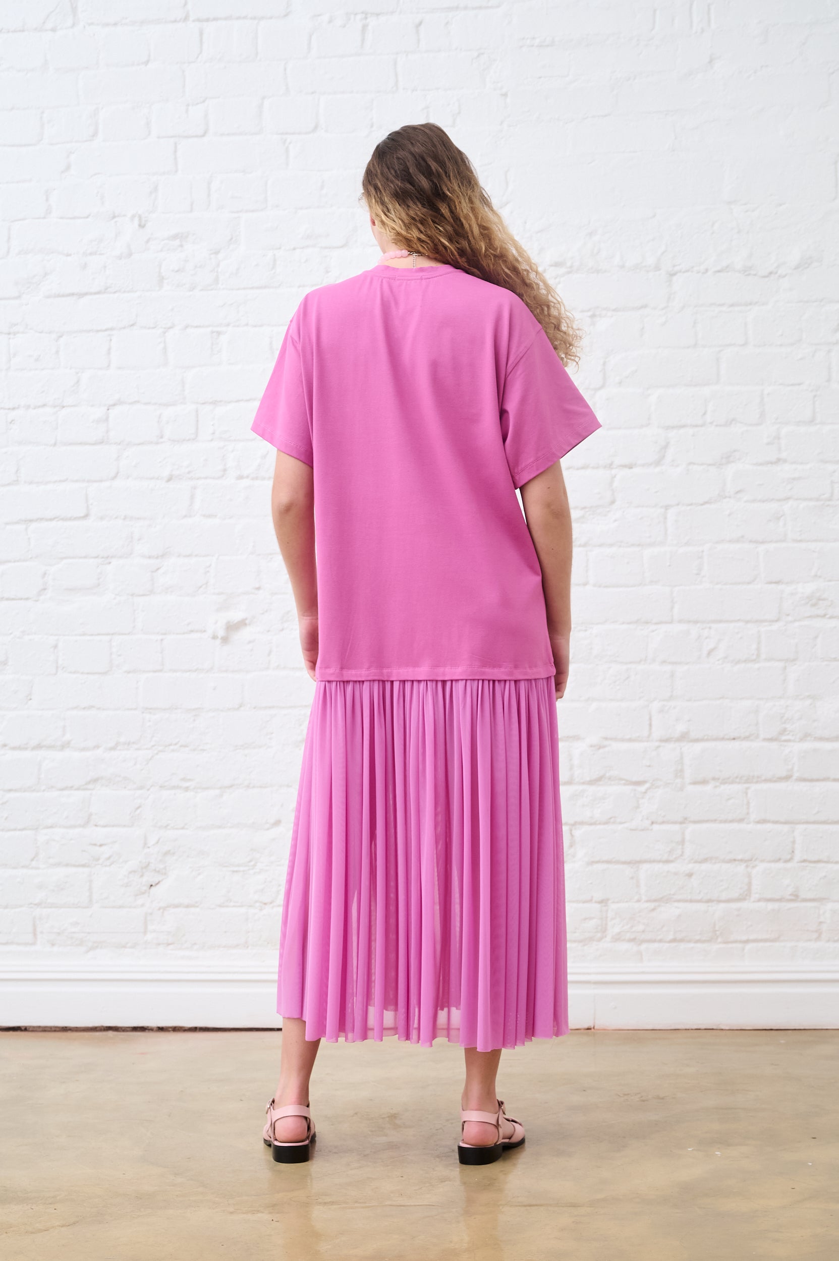 Raspberry Mesh Combo Tshirt Dress