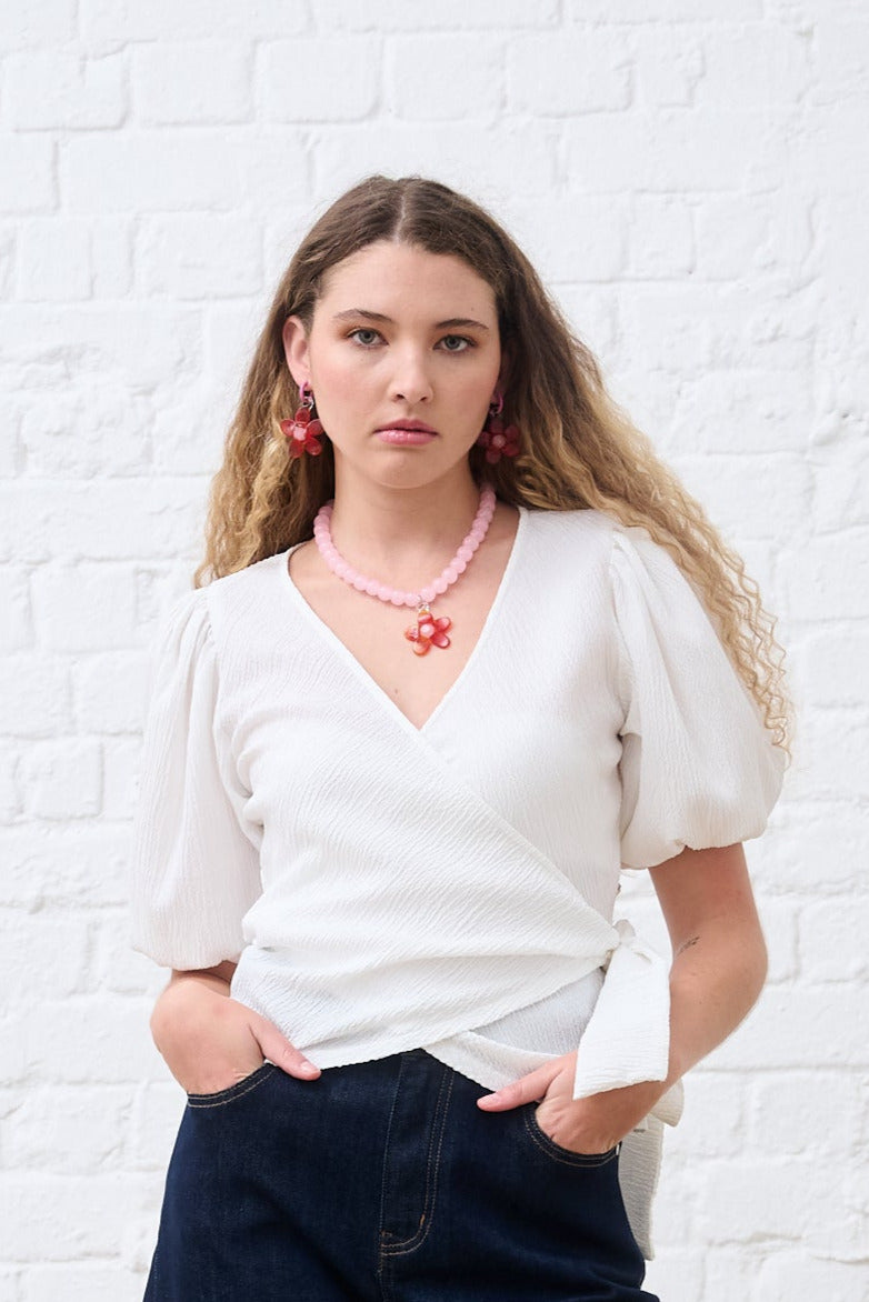 Wrap Top in Milk Crinkle