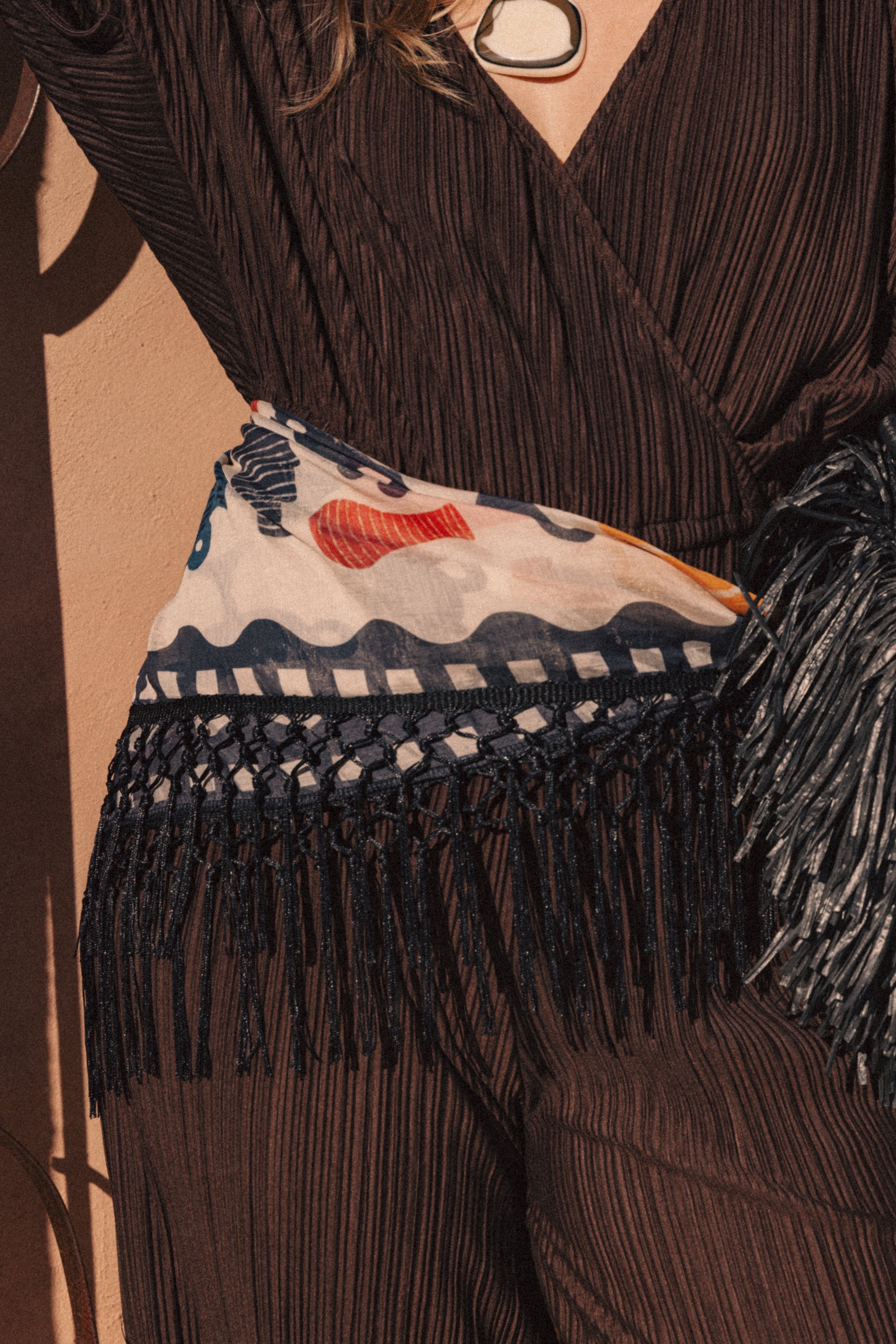Tassel Fringe Scarf with Morocco Print