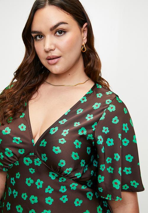 Choc Jade Flower Satin Bias Maxi Dress