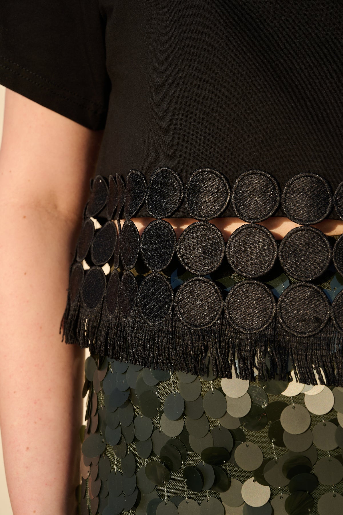 Knit Tee with Tassel Trim in Black