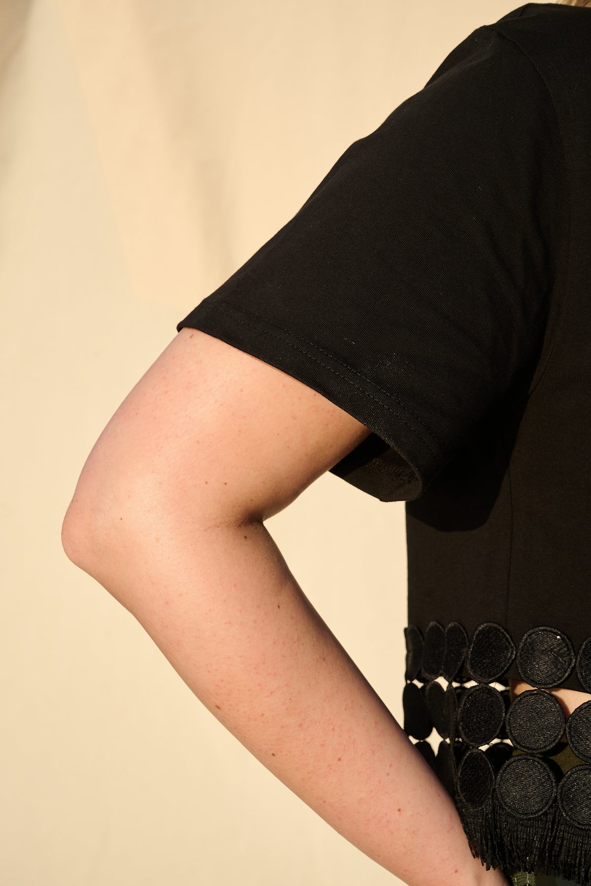 Knit Tee with Tassel Trim in Black