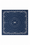 A square bandana featuring a classic indigo blue background with a white circular paisley and floral mandala pattern.