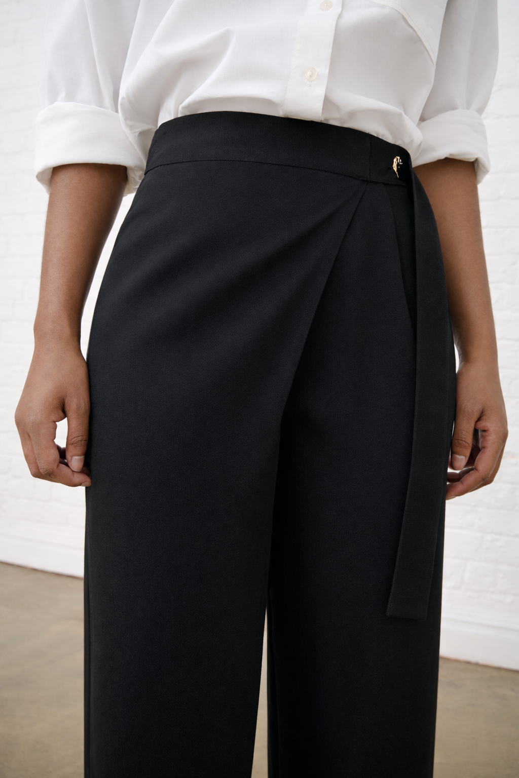 Wrap Front Trouser in Black