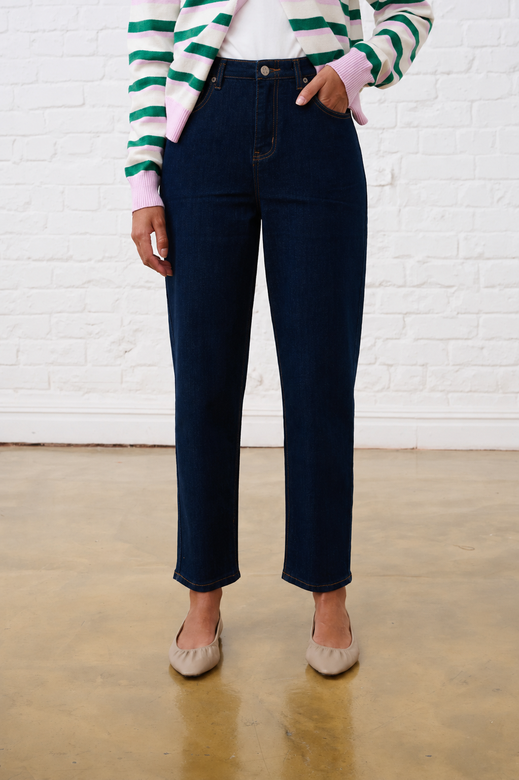 Belted Mom Jeans in Dark Wash