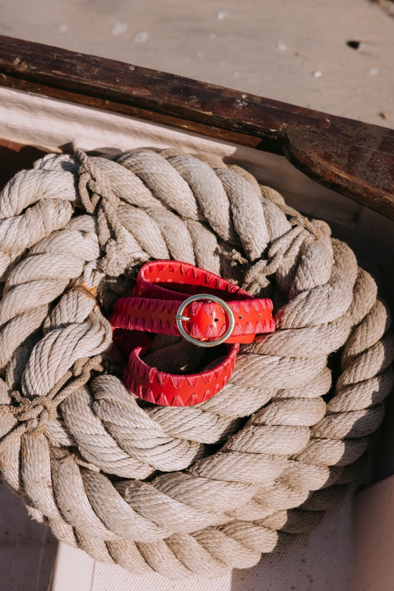 Red Belt with Pink Stitching