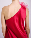 Asymmetrical Flower Dress in Cerise