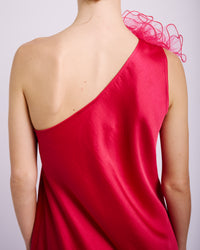 Asymmetrical Flower Dress in Cerise