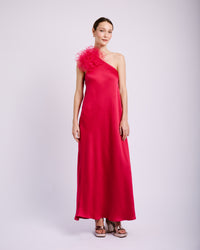 Asymmetrical Flower Dress in Cerise