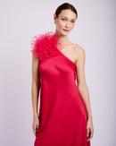 Asymmetrical Flower Dress in Cerise