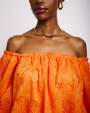 Off the Shoulder Anglaise Dress in Coral