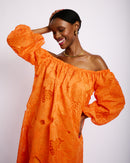 Off the Shoulder Anglaise Dress in Coral