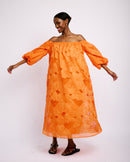 Off the Shoulder Anglaise Dress in Coral