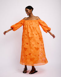 Off the Shoulder Anglaise Dress in Coral
