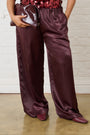 Satin Pull on Pant in Burgundy