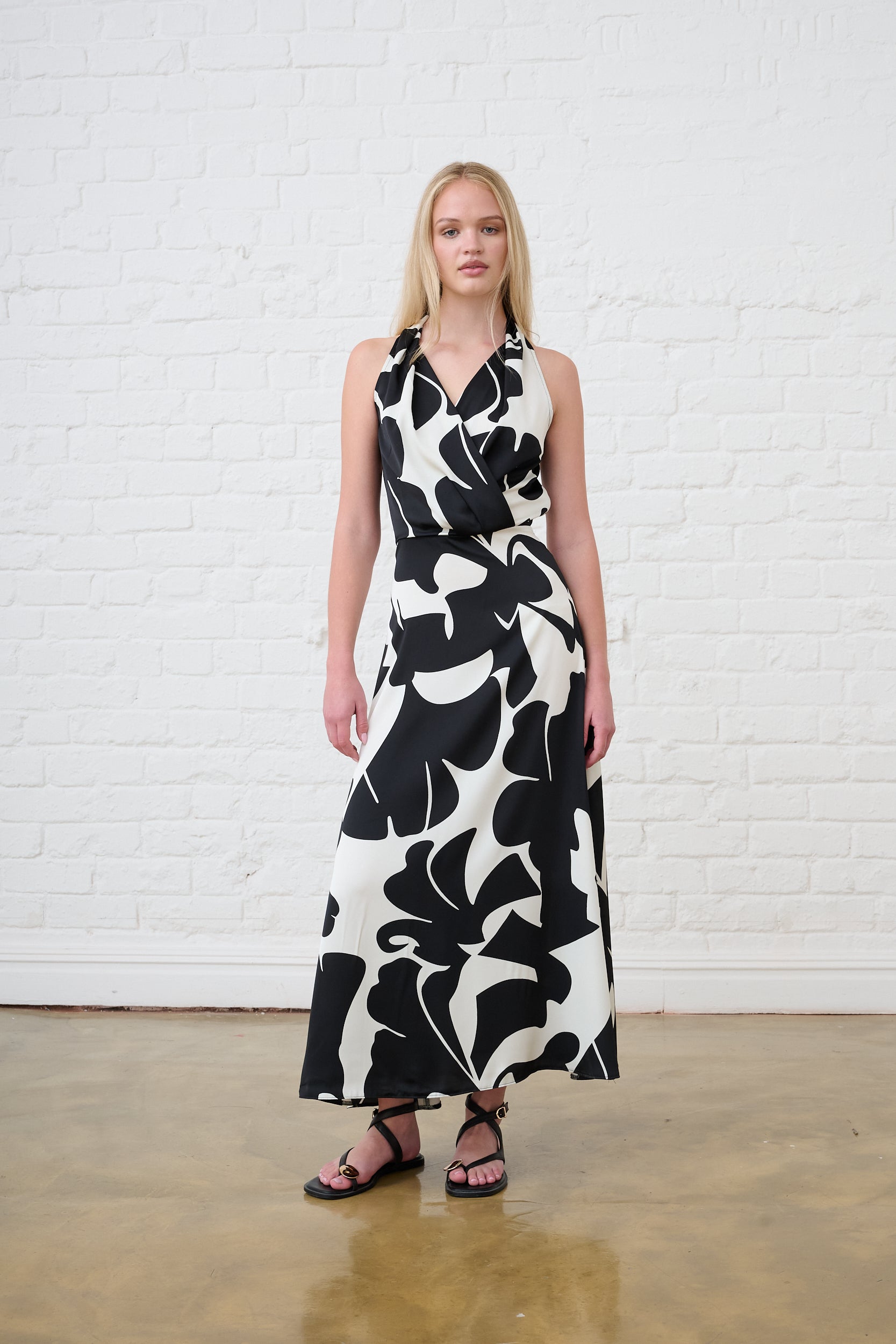 Dark Tropics Satin Halter Dress