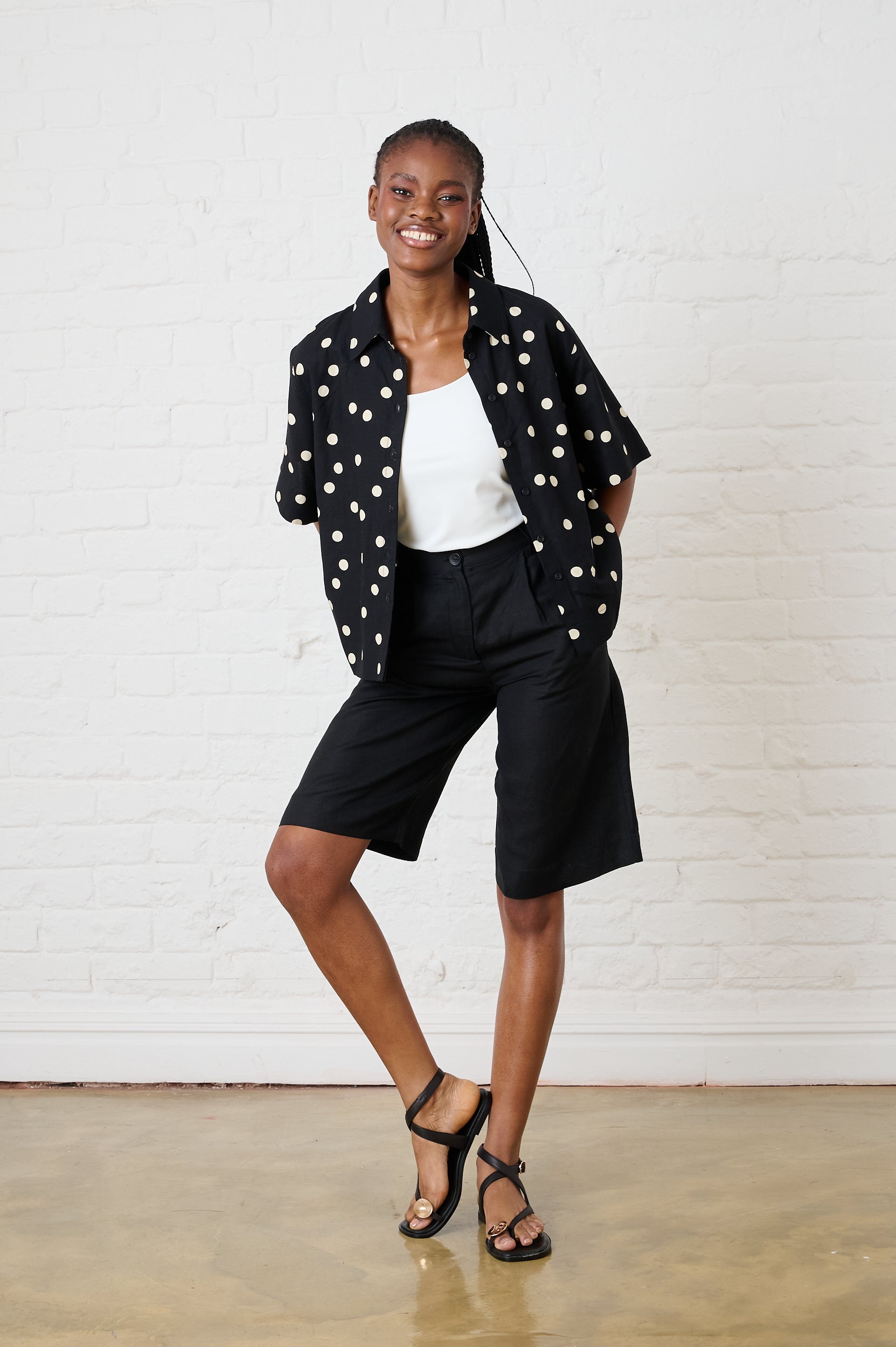 Tencel Twill Boxy Shirt in Black Spot