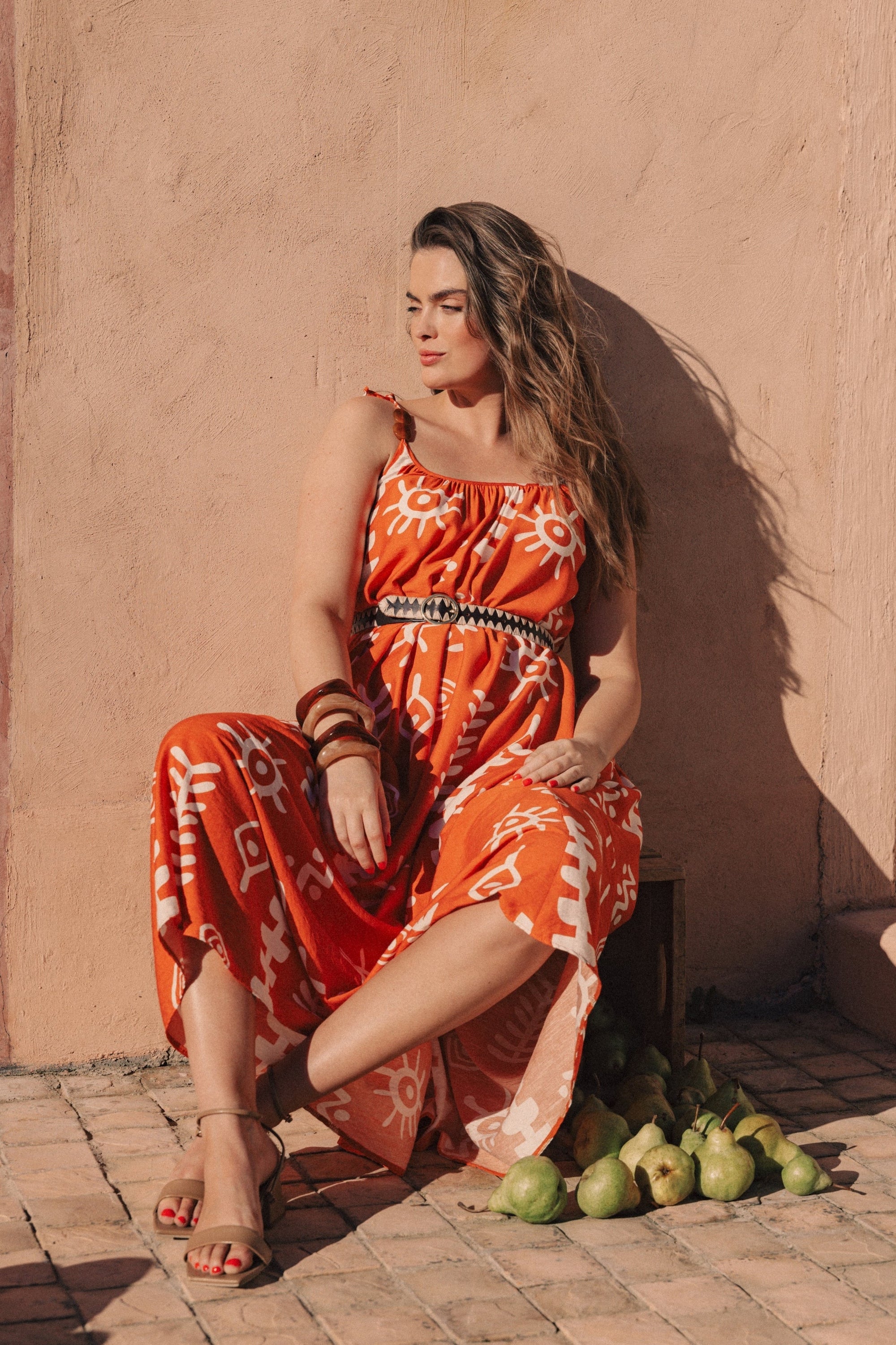 Bead Swing Dress in Mandarin Orange morocco