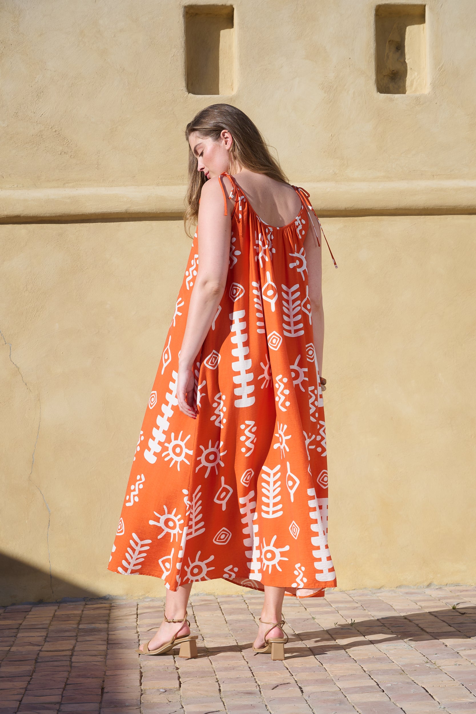 Bead Swing Dress in Mandarin Orange morocco