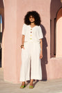 Deep Invert Wide Leg Cropped Pant in Milk