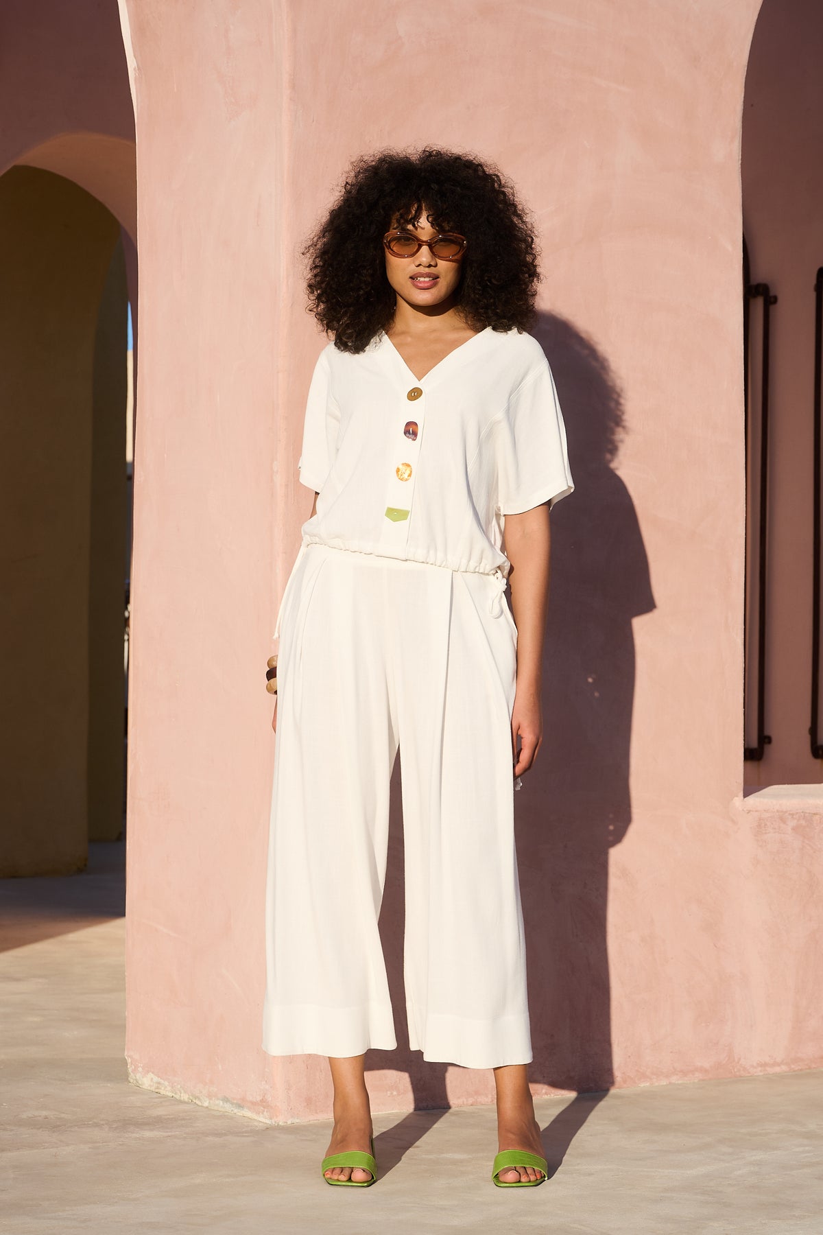 Perspex Button Detail Dolman Sleeve Top in Milk