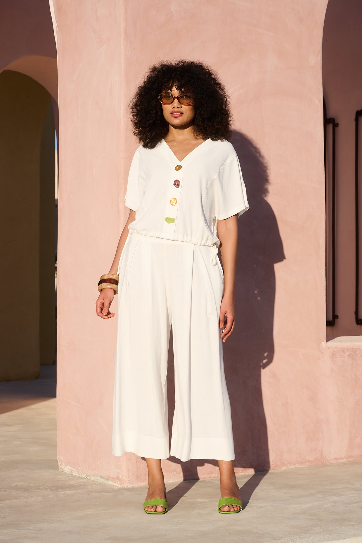 Perspex Button Detail Dolman Sleeve Top in Milk