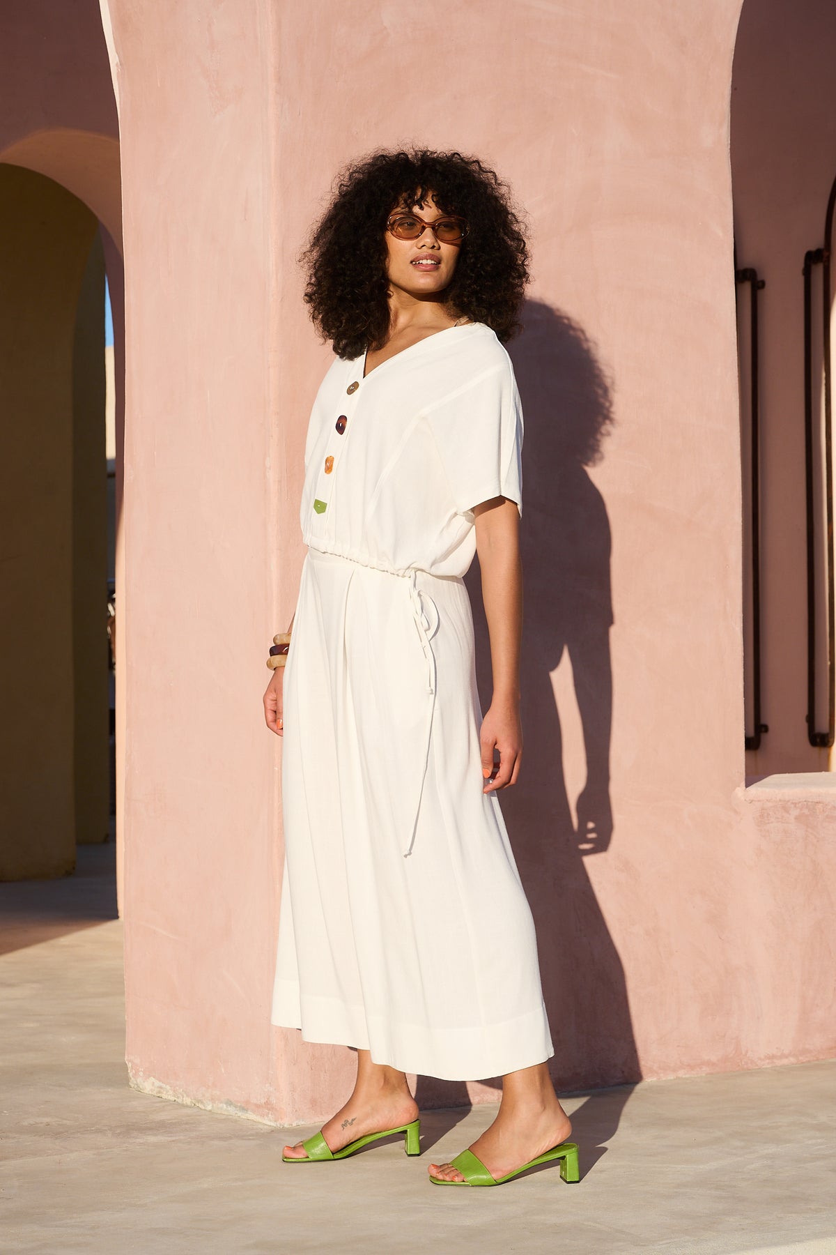 Perspex Button Detail Dolman Sleeve Top in Milk