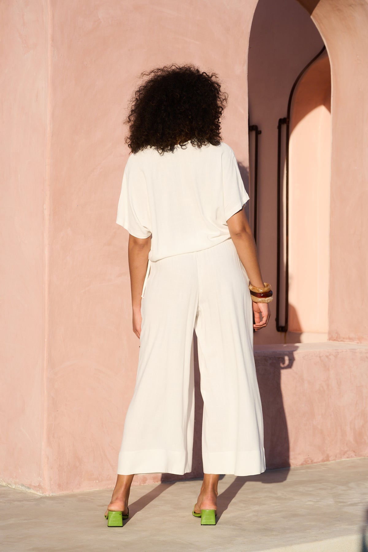 Perspex Button Detail Dolman Sleeve Top in Milk