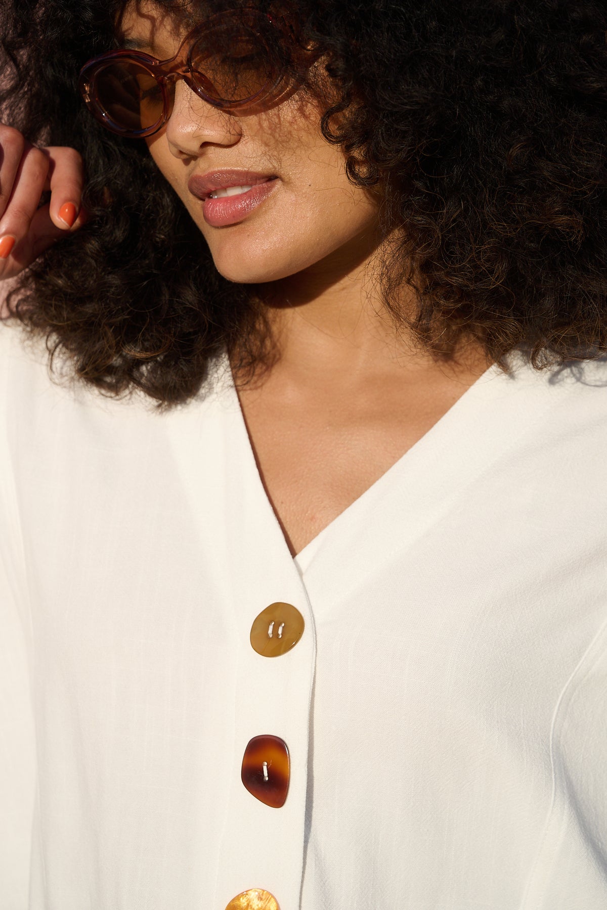 Perspex Button Detail Dolman Sleeve Top in Milk