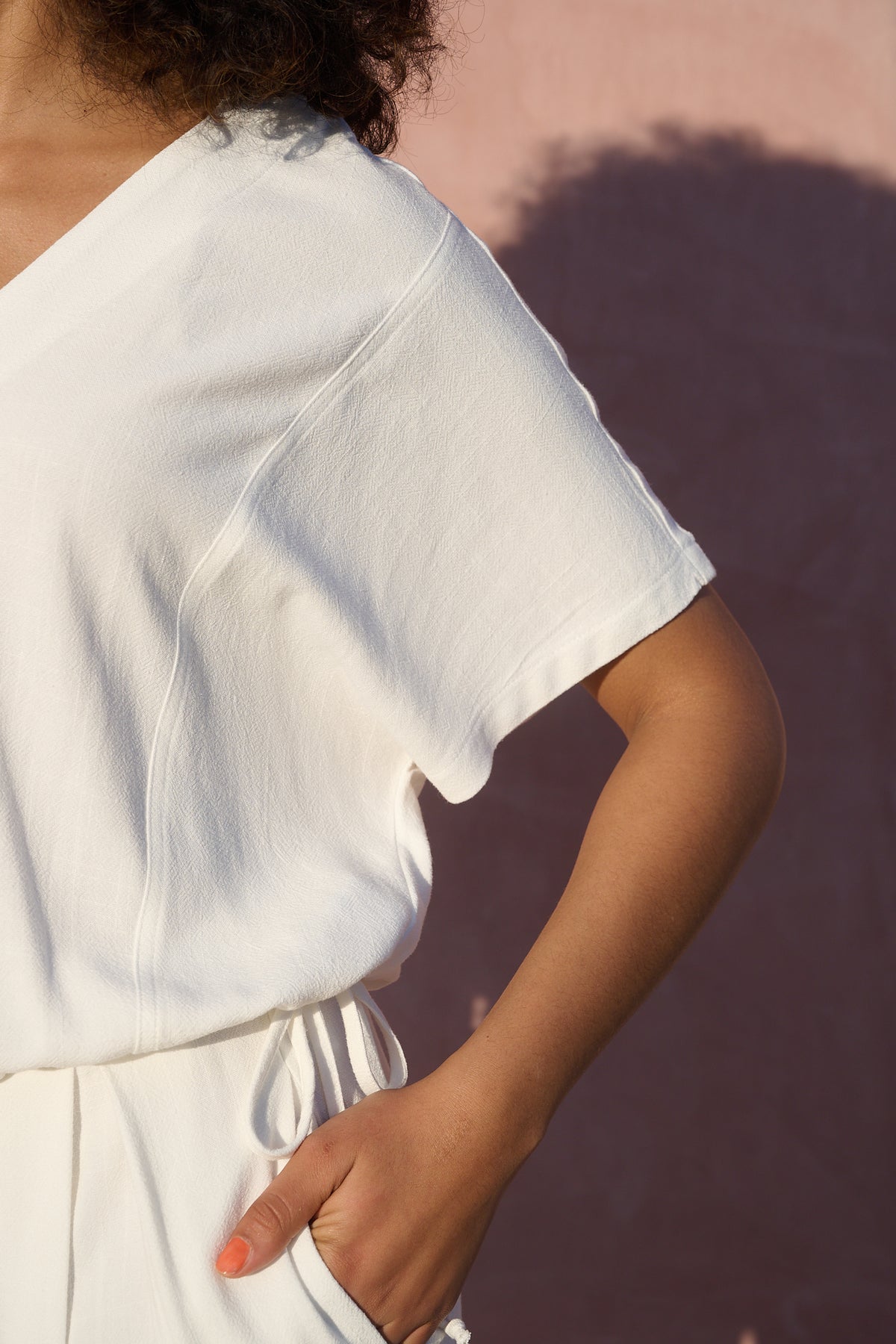 Perspex Button Detail Dolman Sleeve Top in Milk