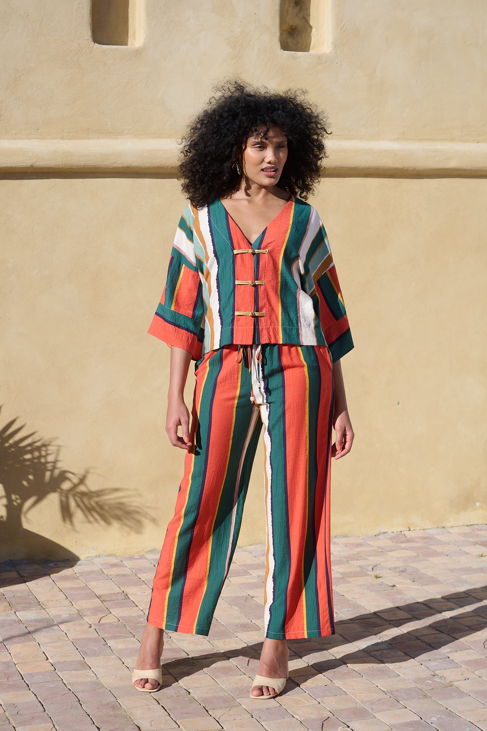 Kimono  Sleeve Tang Shirt in MultiStripe