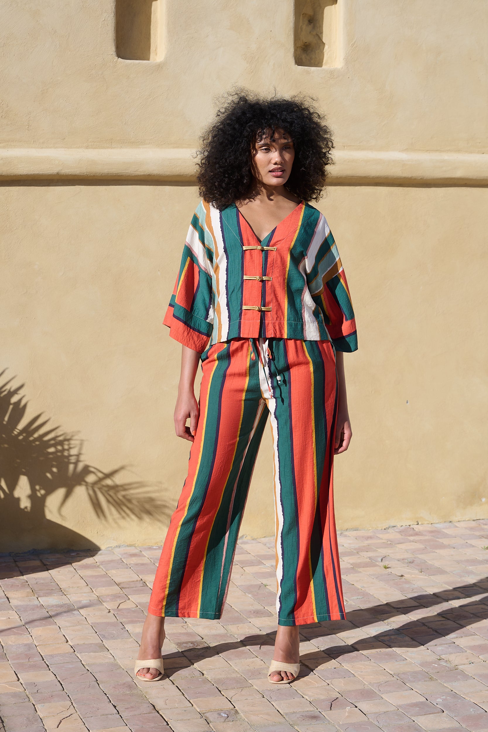 Kimono  Sleeve Tang Shirt in MultiStripe