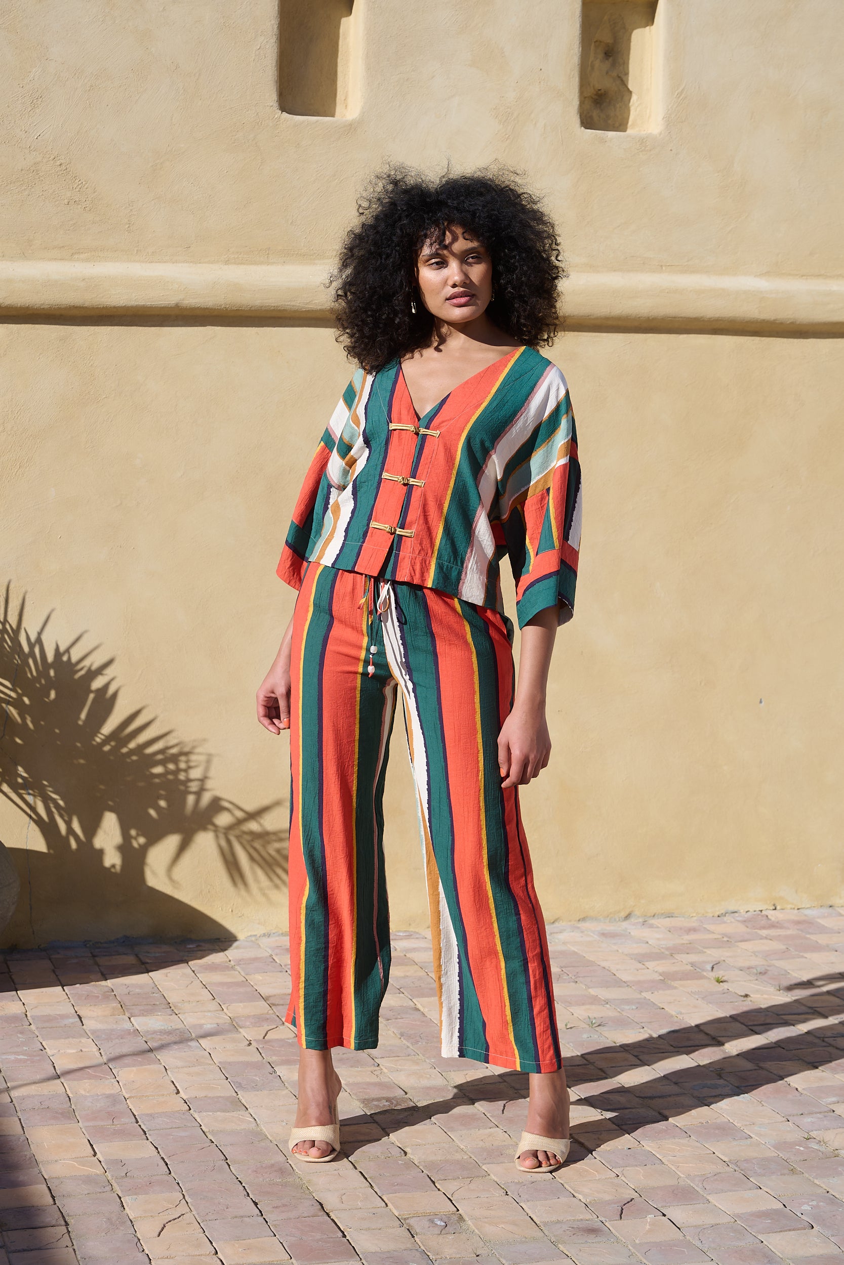 Kimono  Sleeve Tang Shirt in MultiStripe