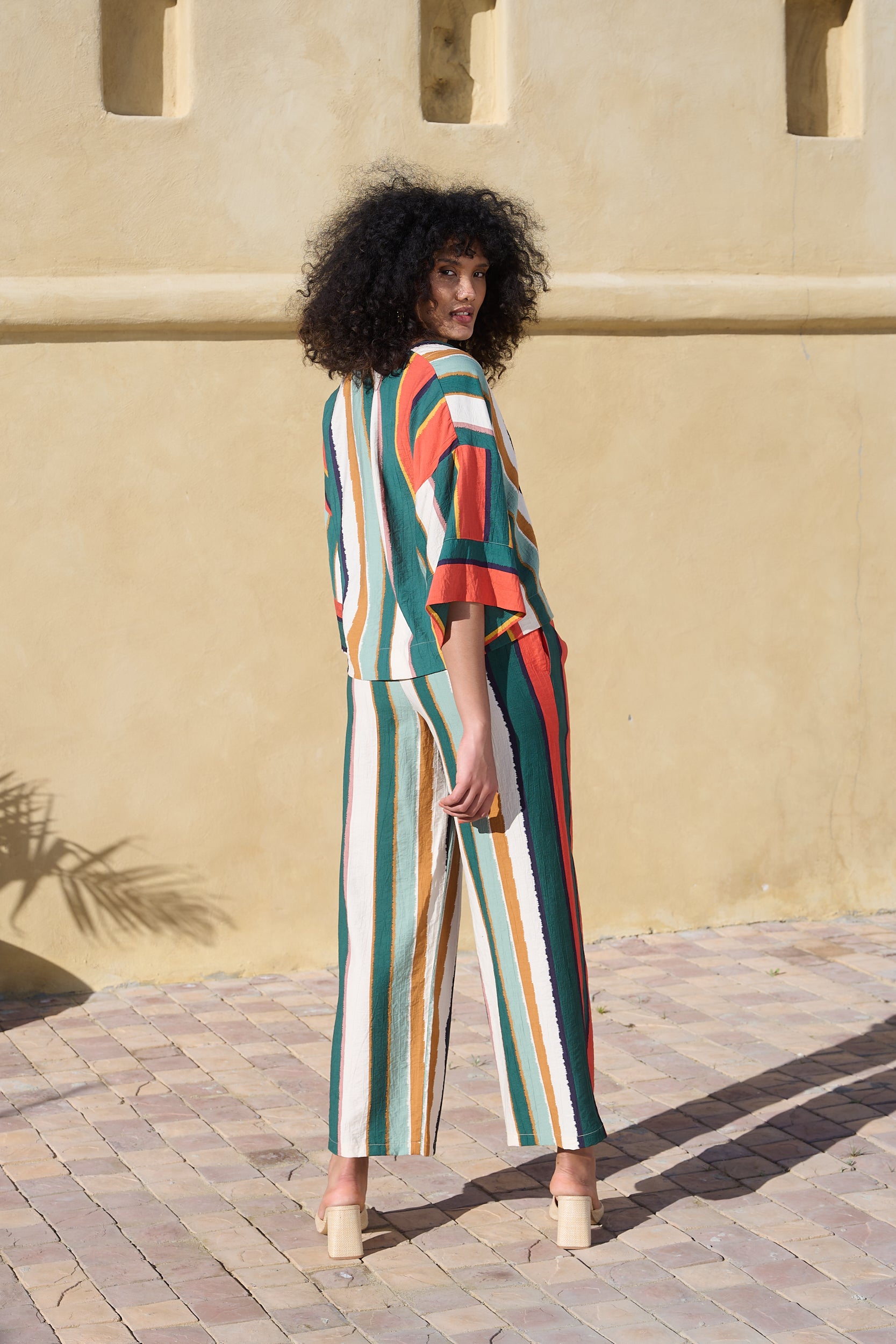 Kimono  Sleeve Tang Shirt in MultiStripe