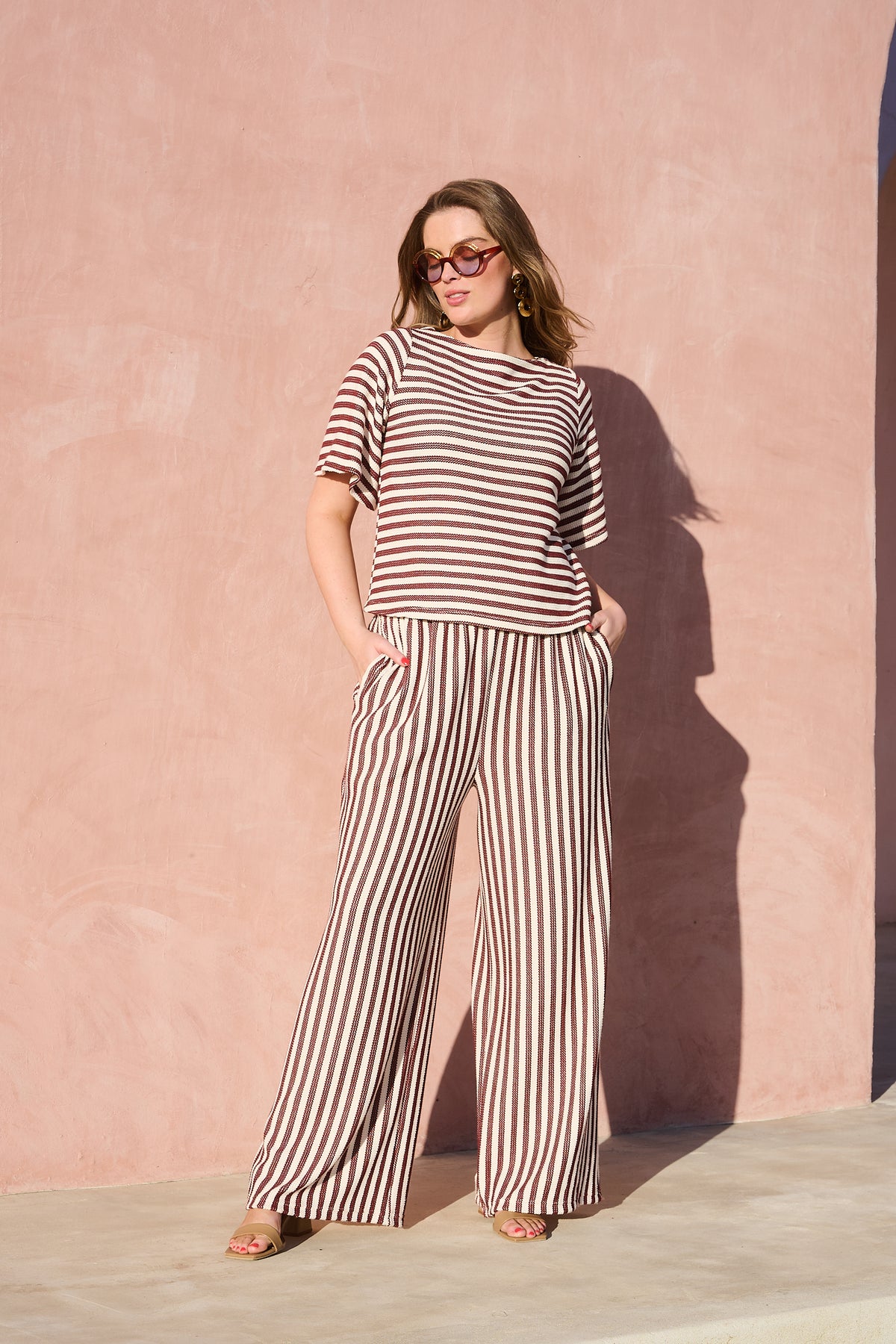 Stripe knit pant in Choc and Milk