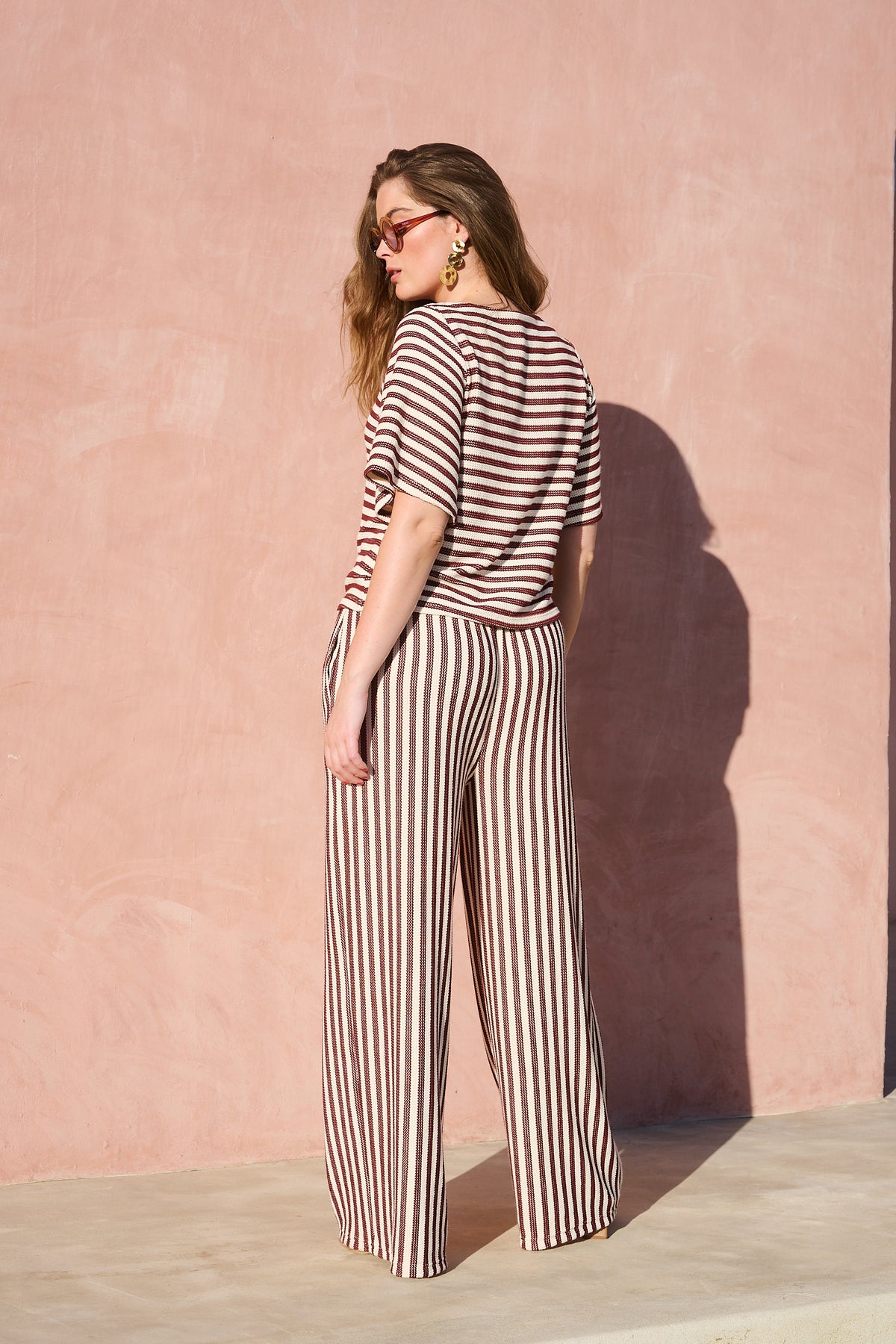 Knitted stripe tee in Choc and Milk