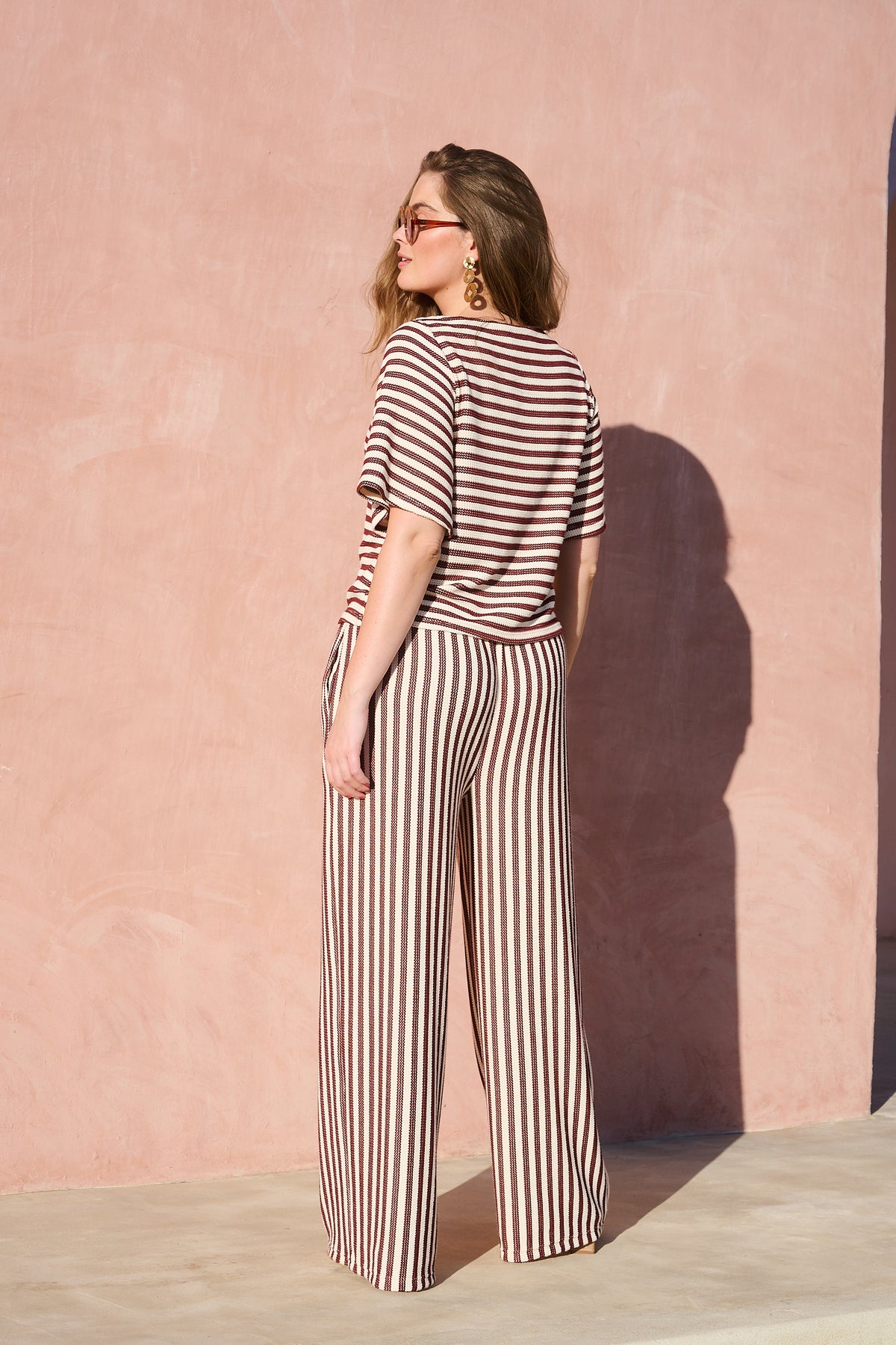 Stripe knit pant in Choc and Milk