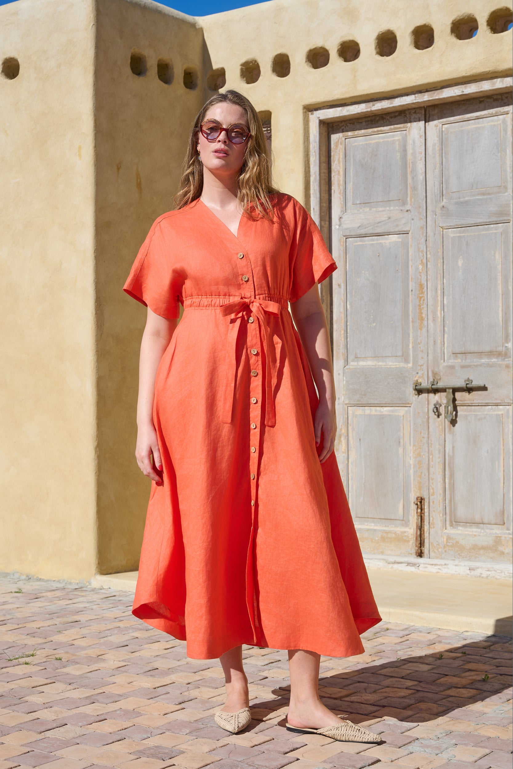 Drawstring Waist Midi  dress with curved hem detail