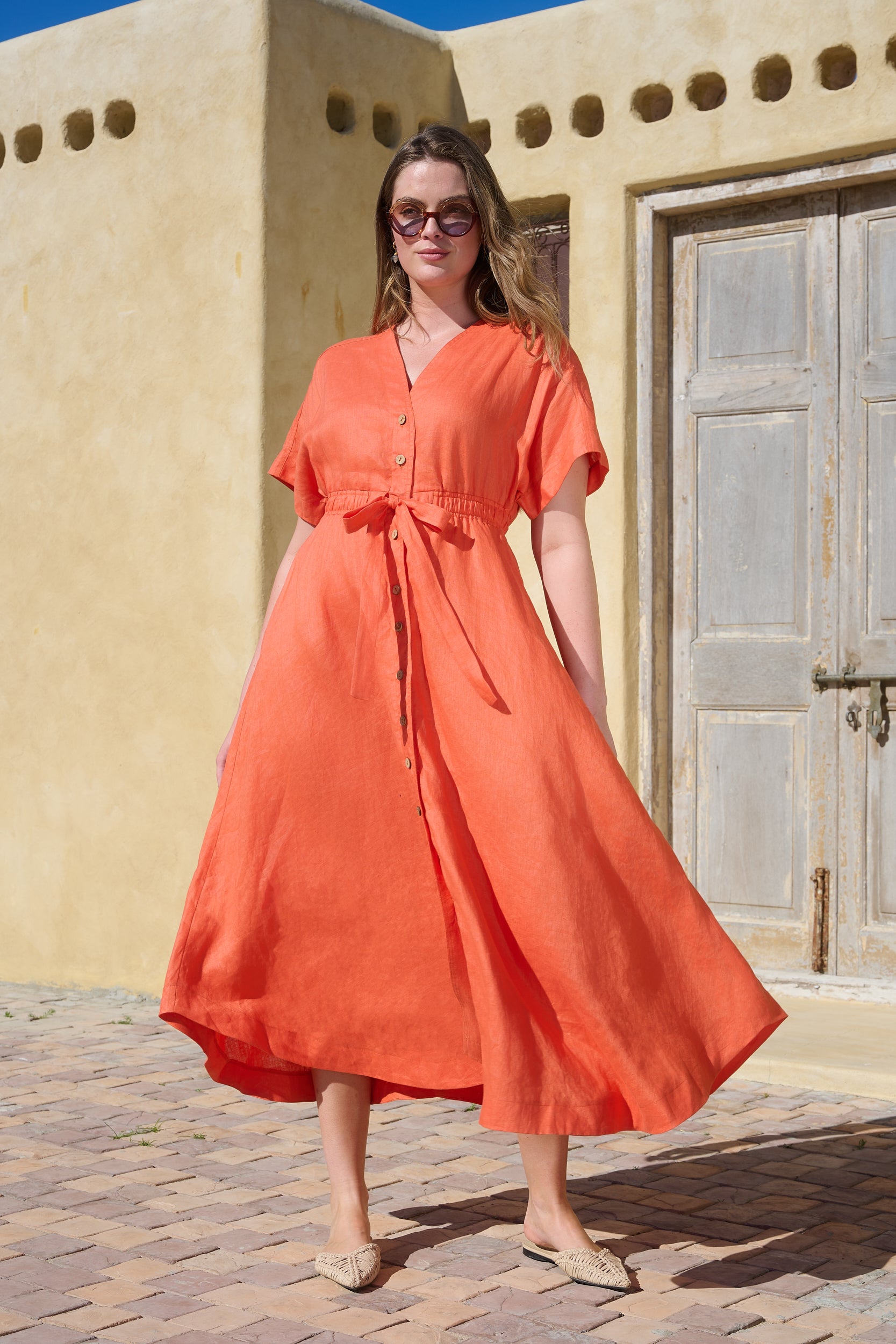 Drawstring Waist Midi  dress with curved hem detail