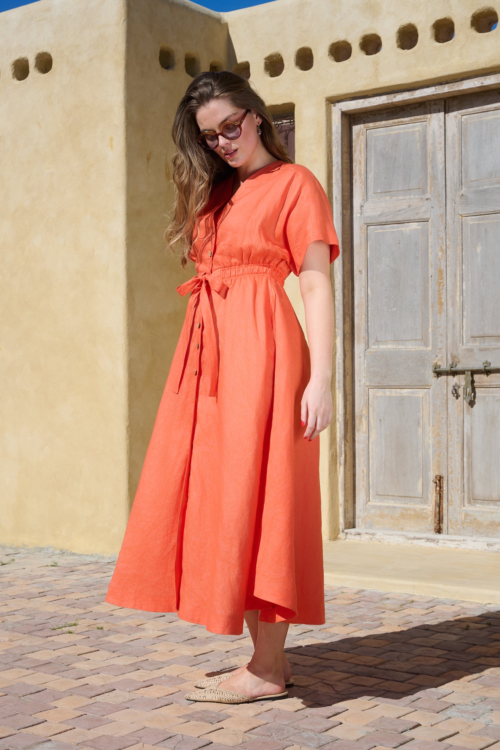 Drawstring Waist Midi  dress with curved hem detail