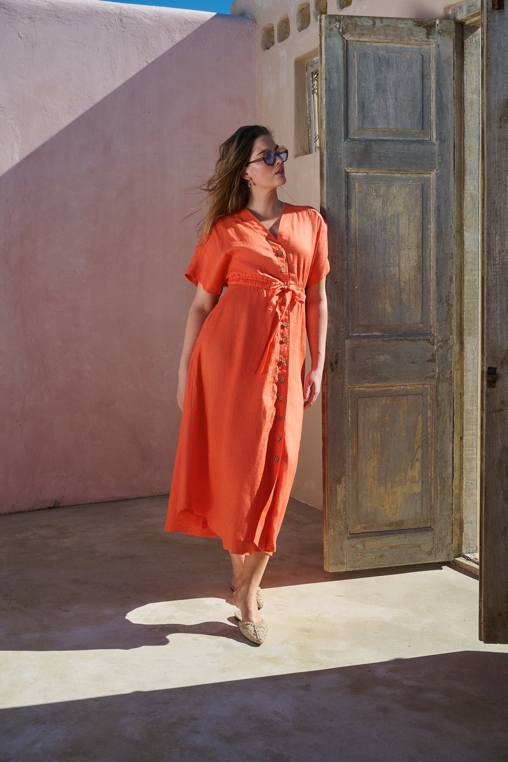 Drawstring Waist Midi  dress with curved hem detail