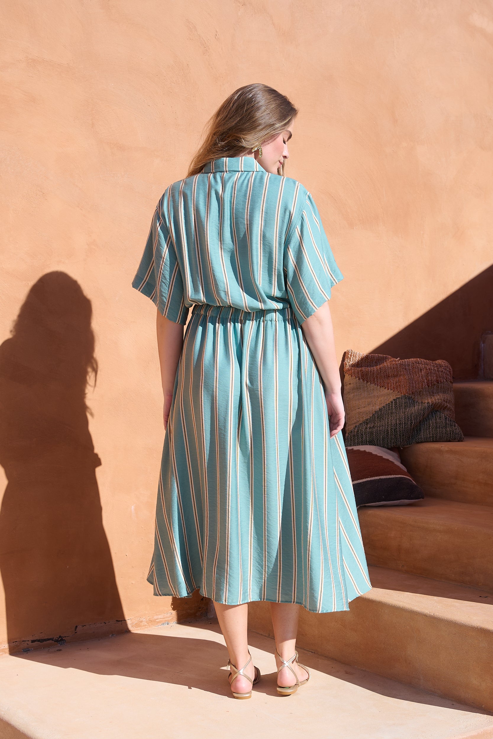 Drawstring Waist Pocket Shirt Dress