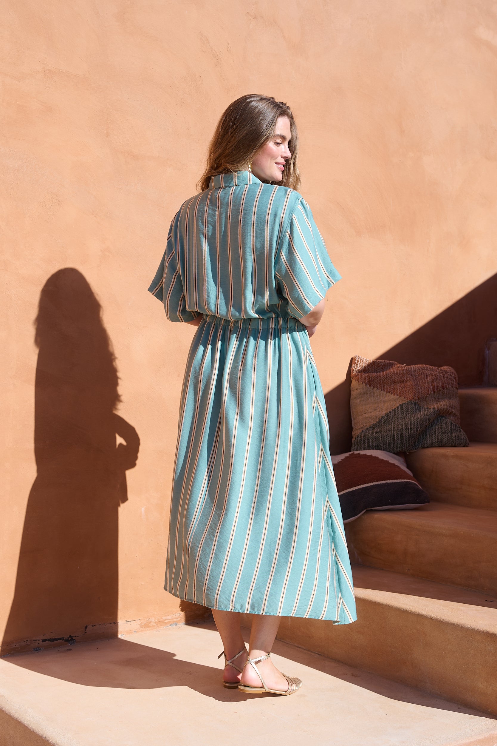 Drawstring Waist Pocket Shirt Dress