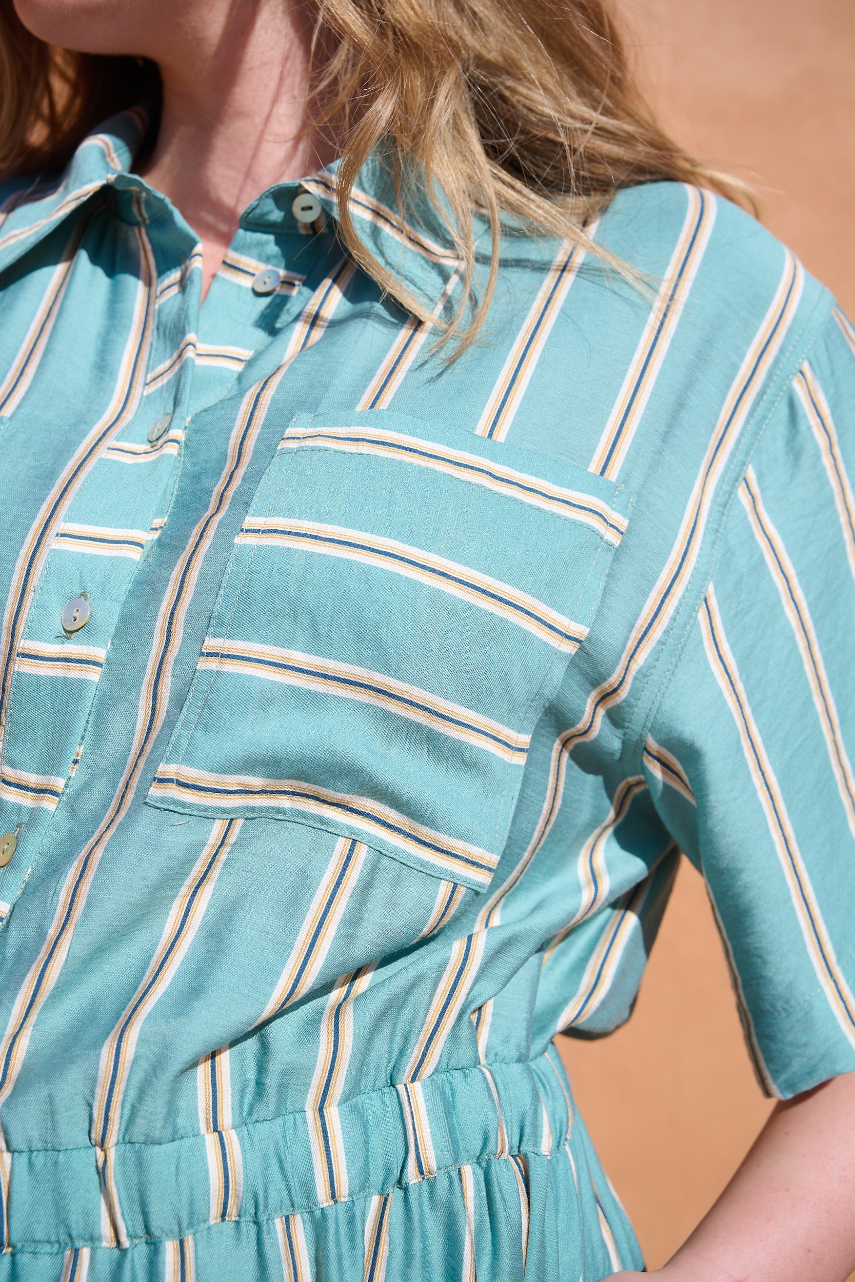 Drawstring Waist Pocket Shirt Dress