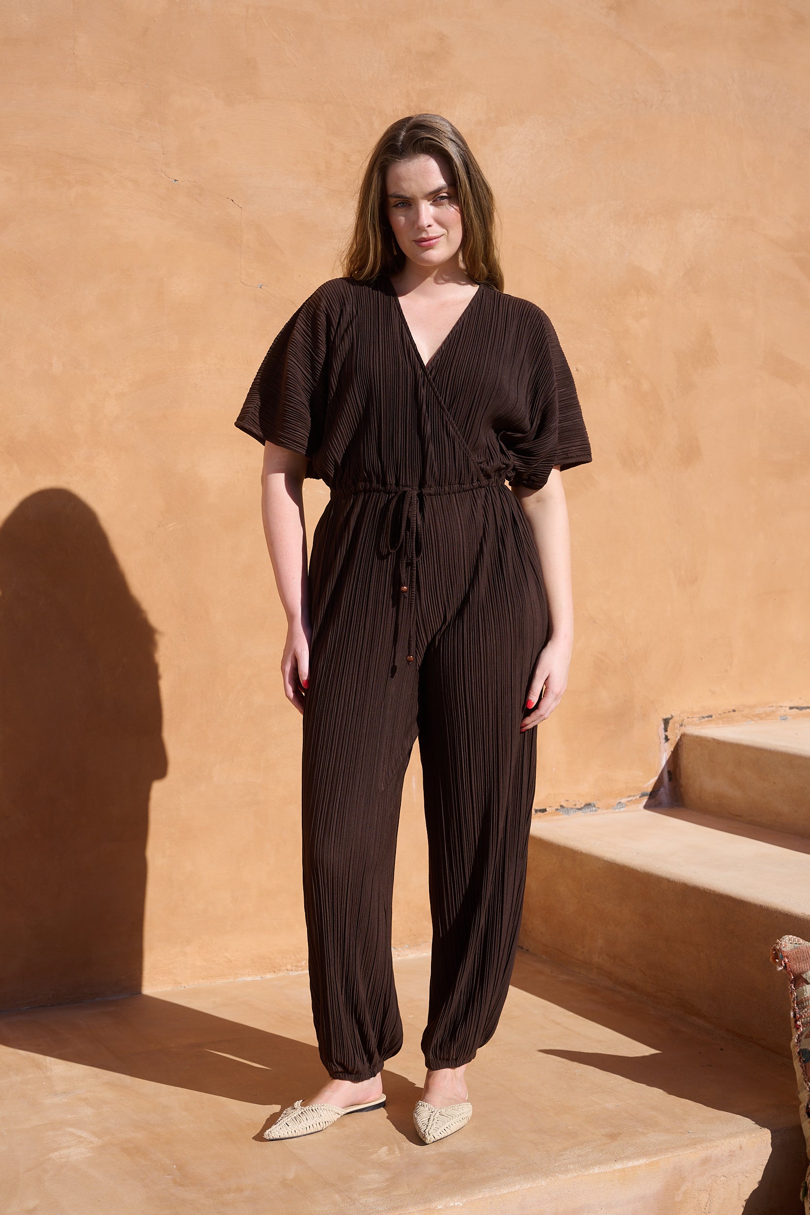 Choc Plissé Front Tassel Jumpsuit