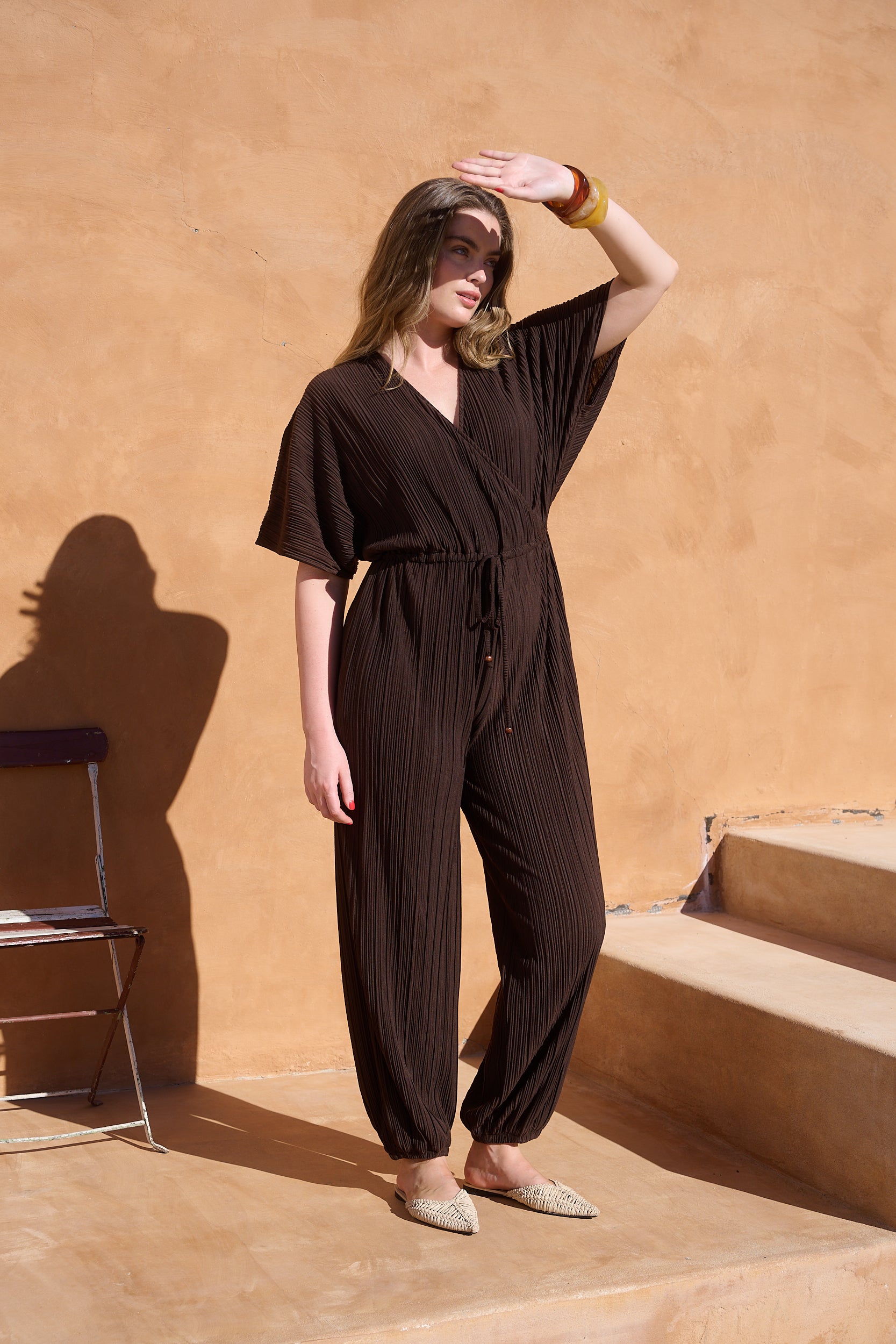 Choc Plissé Front Tassel Jumpsuit