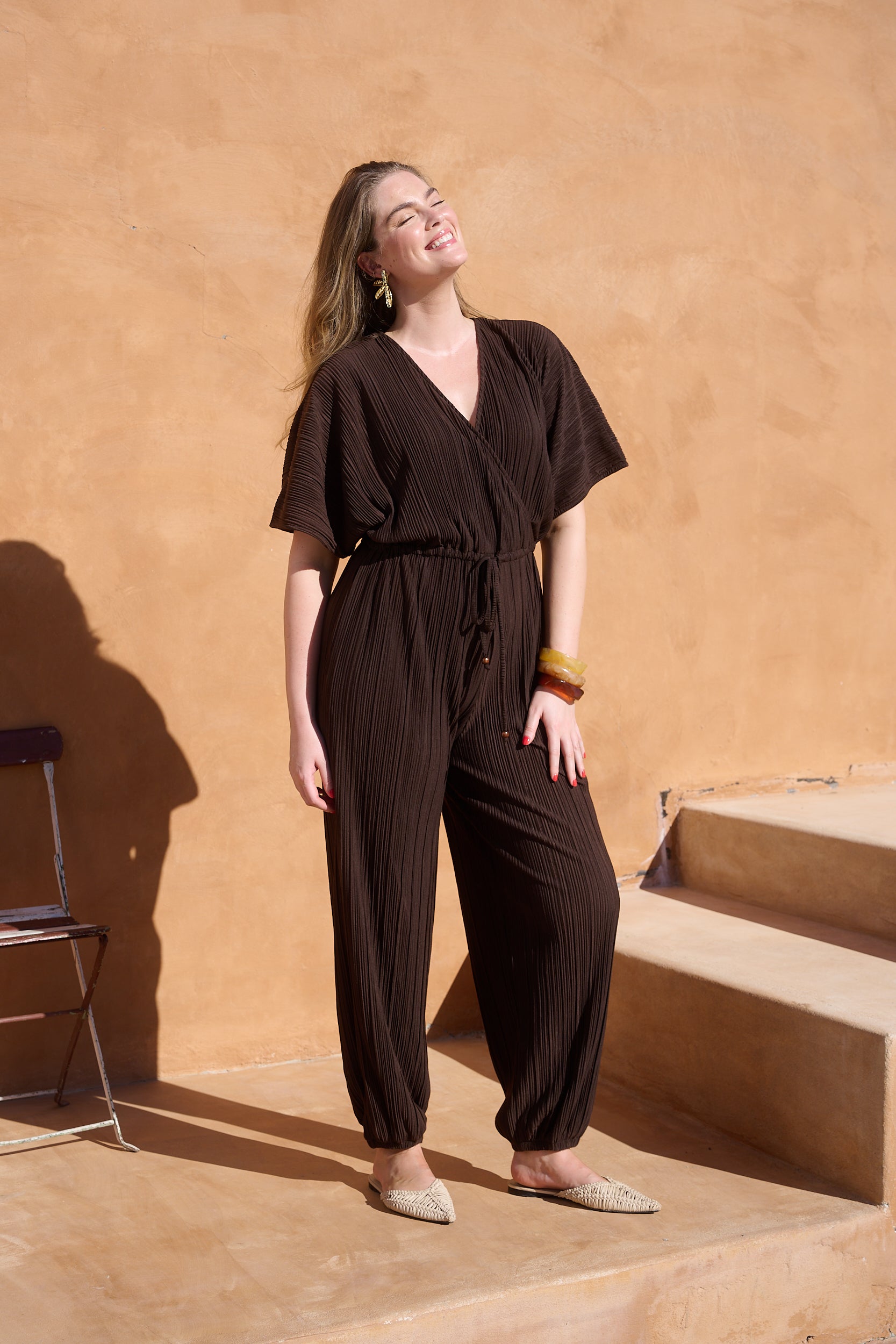 Choc Plissé Front Tassel Jumpsuit